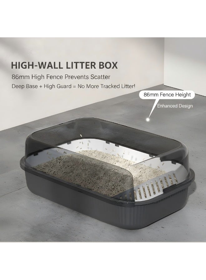EPET Cat Litter Box with Anti-Scatter Fence Design - Easy Clean Plastic Kitty Toilet (Grey) - Image 5